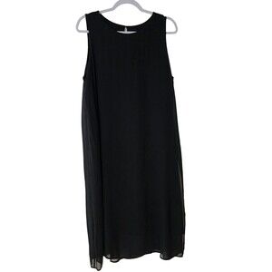 Eileen Fisher Womens Scoop-Neck Silk Midi Dress Black Sleeveless Layered Size L